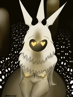 anthro dominant female first_person_view fur heart_eyes heart_symbol mouthless nipples nude sitting solo white_body white_fur yellow_eyes yellow_nipples dehromansfw hollow_knight_(franchise) team_cherry radiance_(hollow_knight) arthropod insect lepidopteran moth 2025 3:4 absurd_res digital_drawing_(artwork) digital_media_(artwork) hi_res shaded