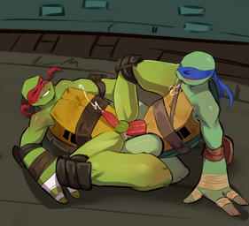 aged_up anal anal_penetration balls bodily_fluids cum cumshot duo ejaculation erection eyes_closed genital_fluids genitals green_body male male/male mask penetration penile penile_penetration penis penis_in_ass sex teenage_mutant_ninja_turtles leonardo_(tmnt) raphael_(tmnt) humanoid reptile scalie turtle incest_(lore)