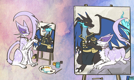 ambiguous_gender clothing duo feral fur jewelry necklace paws pink_body pink_fur spots tail white_body white_fur yellow_eyes unknown_artist mythology nintendo pokemon feng_hui yemao_(kianyemao) dragon generation_5_pokemon generation_6_pokemon liepard mega_charizard mega_charizard_x mega_evolution mythological_creature mythological_scalie pokemon_(species) scalie absurd_res hi_res