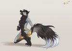 anal anal_masturbation anthro balls black_balls black_body black_fur black_hair black_nipples black_tail blue_eyes fur gender_transformation genitals grey_body grey_fur hair kneeling male masturbation mid_transformation mtf_transformation nipples nude penis short_hair solo species_transformation tail transformation transformation_by_item transformation_mechanism white_tail yellow_body yellow_fur rufciu canid canine mammal 2024 dated hi_res signature