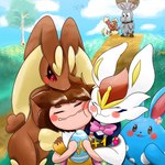 1:1 accessory anstingdude anthro azumarill basket big_ears big_eyes blue_sky blush brown_eyes buneary bunnelby cheek_tuft cinderace cloud container egg embrace facial_tuft female feral field flower flower_in_hair fluffy fluffy_ears fluffy_tail generation_2_pokemon generation_4_pokemon generation_6_pokemon generation_8_pokemon group hair hair_accessory hug human lagomorph leporid lopunny male mammal nintendo nuzzling pink_eyes pink_nose plant pokemon pokemon_(species) pokemon_unite rabbit red_nose sky smile tail tree tuft