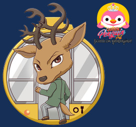 anthro brown_eyes chibi clothed clothing logo looking_at_viewer male solo text queenpenguinart beastars louis_(beastars) cervine deer mammal red_deer 2020 alpha_channel digital_media_(artwork) url