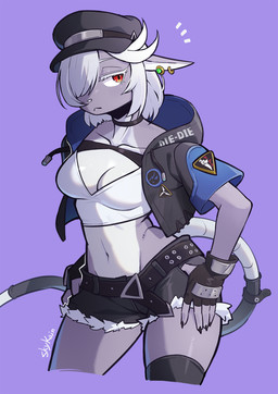 5_fingers anthro belt biped bottomwear breasts claws clothed clothed_anthro clothed_female clothing countershade_fur countershade_torso countershading crossgender ear_piercing female finger_claws fingerless_gloves fingers front_view fully_clothed fully_clothed_anthro fully_clothed_female fur gloves grey_body grey_fur hair handwear hat headgear headwear legwear looking_aside navel pants piercing red_eyes simple_background solo standing tail thigh_highs topwear white_hair skykain warhammer_(franchise) warhammer_fantasy deathmaster_snikch mammal murid murine rat rodent skaven 2026 digital_drawing_(artwork) digital_media_(artwork) hi_res