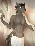 abs anthro athletic athletic_anthro athletic_male biceps black_hair brown_body brown_eyes brown_fur claws curtains fingers fur hair heterochromia inside male mane muscular muscular_anthro muscular_male open_mouth pecs plant simple_background solo tail teeth towel towel_around_waist towel_only white_eyes conditional_dnp teremunart arrowwolf_(kynorironclaw77) canid canine canis mammal wolf absurd_res hi_res
