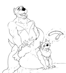 anal anal_penetration anthro bed belly bodily_fluids cum cum_inflation cum_inside duo feet fuel_gauge fur furniture genital_fluids inflation male male/male meter musclegut muscular nude on_bed penetration smile thought_bubble tongue pandottermon canid canine canis domestic_dog kangaroo macropod mammal marsupial pit_bull 2014 black_and_white monochrome