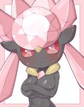 blush bodily_fluids breasts covering covering_breasts covering_self female looking_at_viewer navel nude red_eyes red_sclera simple_background solo sweat sweatdrop himimi game_freak nintendo pokemon diancie generation_6_pokemon humanoid legendary_pokemon pokemon_(species) hi_res