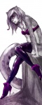 2009 anthro biped boots bottomless bra chest_tuft clothed clothing felid female footwear fudchan fur grey_body grey_fur high_heeled_boots high_heels legwear looking_at_viewer mammal pantherine purple_eyes selective_desaturation shoes simple_background snow_leopard solo stockings tail thigh_highs tuft underwear