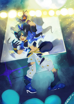 black_hair blue_eyes clothing female footwear hair high_heels jewelry navel open_mouth pawpads ponytail ribbons shoes smile solo stage transformation nakitacat idolmaster ganaha_hibiki animal_humanoid canid canid_humanoid canine canine_humanoid humanoid mammal mammal_humanoid wolf_humanoid 2019 hi_res
