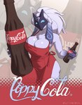 anthro apron beverage big_breasts blue_eyes blue_markings brand_parody breasts chest_tuft cleavage clothed clothed_anthro clothed_female clothing dipstick_ears ear_markings empty_eyes female female_anthro floppy_ears front_view fur fur_markings glistening glistening_breasts gloves_(marking) hair holding_beverage holding_object holding_soda logo logo_parody lop_ears markings mask multicolored_ears parody red_apron red_clothing soda soda_bottle solo text thick_thighs three-quarter_view tuft wearing_mask white_body white_fur white_hair wide_hips ruttinren coca-cola league_of_legends riot_games tencent kindred_(lol) lamb_(lol) bovid caprine mammal 2024 2d_animation animated artist_name colored digital_drawing_(artwork) digital_media_(artwork) hi_res portrait shaded short_playtime three-quarter_portrait