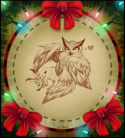 anus beak black_border border christmas_decorations christmas_lights erection feathered_wings feathers feral genitals heart_symbol holidays male nude one_eye_closed penis ribbons solo string_lights wings mokabur christmas avian bird owl 2014 hi_res signature