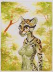 anthro breasts featureless_breasts female nude outside smile solo celeste_(artist) felid feline leopardus mammal ocelot 2019 traditional_media_(artwork)