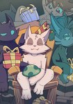 anthro blue_body blue_fur brown_hair covering covering_crotch eyes_closed fur gift group hair male male/male mohawk no_irises nude purple_body purple_fur tan_body tan_fur mousesix league_of_legends riot_games tencent kennen_(lol) rumble_(lol) teemo_(lol) veigar mammal yordle hi_res