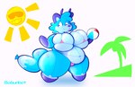 anthro clothing female inflatable pool_toy simple_background slightly_chubby slightly_chubby_female smile solo swimwear tail abunbot azule_(abittoasty) animate_inanimate canid canine canis domestic_dog living_inflatable mammal digital_media_(artwork) hi_res