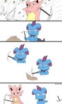 :3 ambiguous_gender anthro blue_body blue_eyes duo holding_object mine motion_lines pickaxe pink_body purple_eyes rock short_stack simple_background white_background winick-lim palworld pocketpair cattiva depresso pal_(species) 2024 3:5 artist_name comic hi_res