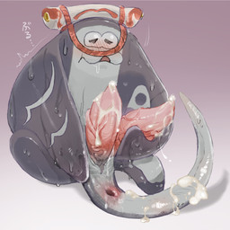 2_penises :3 animal_genitalia animal_penis anthro anus blush bodily_fluids clothing cum flat_body genital_fluids genitals grey_body hat headgear headwear hemipenes male multi_genitalia multi_penis penis solo sweat tapering_penis vein veiny_penis saba_subdup nintendo splatoon big_man_(splatoon) aquatic fish manta_ray ray_(fish) stingray 1:1 hi_res