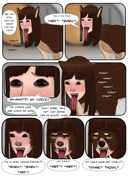 asian black_nose brown_body brown_fur female feral forced fur group growth idol_group japanese loss_of_speech red_ribbon serum snout snout_growth solo species_transformation text tongue tongue_out transformation chuchumeco canid canine canis domestic_dog human mammal shiba_inu spitz absurd_res comic english_text hi_res