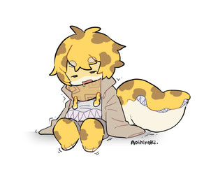 ambiguous_gender anthro bodily_fluids bottomwear clothing dot_eyes drooling markings saliva scarf shaking shorts simple_eyes sitting solo spots spotted_body tail tail_mouth unusual_anatomy unusual_tail aoihinoki1024 eel_(aoihinoki1024) aquatic eel fish humanoid hybrid signature male_(lore)