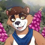 anthro flower kerchief nature outside plant sky snapdragon_(flower) solo pawgyle canid canine mammal raccoon_dog tanuki 1:1 absurd_res hi_res icon