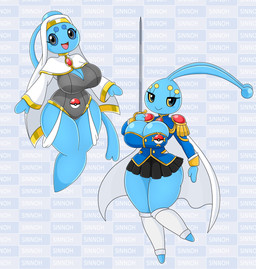 blue_eyes breasts cape clothing duo female legless legwear melee_weapon nun nun_outfit pokeball pokemorph standard_pokeball stockings sword uniform weapon urusee584 nintendo pokemon generation_4_pokemon legendary_pokemon manaphy phione pokemon_(species) absurd_res hi_res