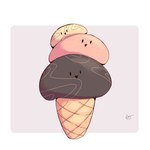 ambiguous_gender black_body black_eyes dessert food group ice_cream ice_cream_cone pink_body simple_background smile smiley_face trio yellow_body lightmizano kirby_(series) kirby_star_allies nintendo void_termina waddling_head 1:1 hi_res