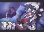 5_fingers anthro black_stripes clothed clothing eyelashes female fingers fur grey_eyes hair holding_object looking_at_viewer solo striped_body striped_fur stripes white_hair rikitoka equid equine mammal zebra