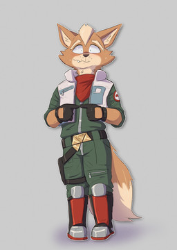anthro boots clothed clothing footwear fur gloves handwear jacket male scarf shoes simple_background solo topwear habiyeru nintendo star_fox fox_mccloud canid canine fox mammal digital_media_(artwork)
