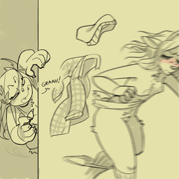 anthro antlers areola blush breasts cleavage clothed clothing clothing_around_one_leg duo fangs female genitals hair hat headgear headwear horn long_hair nipples nude panties panties_around_one_leg panties_down partially_clothed running shirt teeth topwear underwear underwear_around_one_leg underwear_down vulva wings blueregardtwo elaine_(blueregardtwo) tasha_(blueregardtwo) bat deer mammal 1:1 hi_res