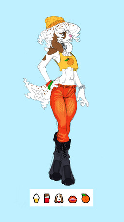 anthro beanie bell bell_collar boots bottomwear brown_body brown_fur clock clothing collar crop_top curly_hair denim denim_bottomwear denim_clothing emoji eyelashes female fluffy fluffy_tail footwear fur furgonomic_footwear furgonomics hair hat headgear headwear jeans jingle_bell jingle_bell_collar multicolored_body multicolored_fur navel navel_piercing pants piercing shirt shoes slim_female small_hips small_waist solo tail thin_legs topwear two_tone_body two_tone_fur watch white_body white_fur wristband wristwatch proxicute canid canine canis domestic_dog mammal digital_media_(artwork) drawpile_(artwork)