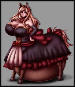armwear belly belly_on_ground big_belly big_breasts black_border blonde_hair blue_eyes border breasts brown_body brown_fur cleavage clothed clothed_taur clothing elbow_gloves female fur gloves hair handwear hooves horse_ears horse_tail huge_belly hyper hyper_belly hyper_pregnancy jewelry looking_at_viewer noblewoman pregnant pregnant_female pregnant_taur ribbons simple_background solo standing taur_lower_pregnancy anonymous_artist european_mythology greek_mythology mythology estelle_bellegarde centaur equid equid_taur humanoid_taur mammal mammal_taur taur absurd_res hi_res