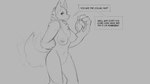 16:9 2019 anthro big_breasts breasts canid canine canis collar dialogue digital_drawing_(artwork) digital_media_(artwork) english_text female fur looking_at_viewer mammal monochrome nipples nude sketch solo tail tail_motion tailwag talking_to_viewer text watsup widescreen wolf