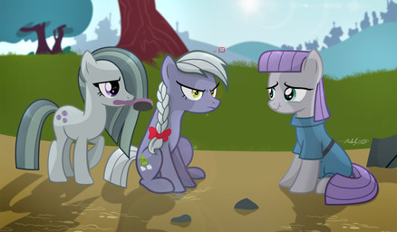 angry brush cutie_mark female feral grass group hair hairbrush landscape nature outside plant purple_eyes purple_hair rock sky sun tree shutterflyeqd friendship_is_magic hasbro my_little_pony limestone_pie_(mlp) marble_pie_(mlp) maud_pie_(mlp) earth_pony equid equine horse mammal pony 2016 absurd_res hi_res sibling_(lore) sister_(lore) sisters_(lore)
