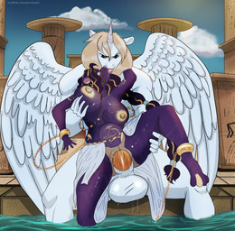 abdominal_bulge anklet anthro bath bathhouse bound breast_grab breasts chain chained cuff_(restraint) duo female french_kissing hand_on_breast handcuffs horn jewelry kissing male male/female metal_cuffs piercing restraints rough_sex sex tattoo vaginal wings ruanshi mythology becky_(knightofroses) equid equine felid mammal mythological_creature mythological_equine pantherine winged_unicorn hi_res