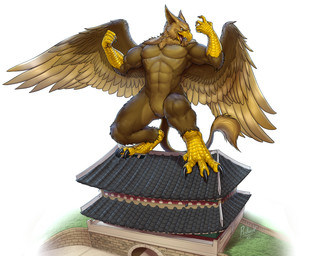 5_fingers abs anthro beak biceps brown_body brown_fur building building_destruction claws crush destruction feathered_wings feathers feet finger_claws fingers fur macro macro_anthro male muscular muscular_anthro muscular_male nude open_mouth outside pecs sky smile solo standing_on_building tail toe_claws toes wings rollwulf mythology carpo avian gryphon mythological_avian mythological_creature hi_res