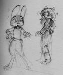 anthro clothing duo female fox_away gun handgun humor long_ears looking_back mace melee_weapon military pistol police police_uniform ranged_weapon science_fiction surprise uniform weapon avoid_posting steve_gallacci albedo_anthropomorphics disney erma_felna:_edf zootopia erma_felna judy_hopps domestic_cat felid feline felis lagomorph leporid mammal rabbit 2016 comic crossover hi_res monochrome sketch traditional_media_(artwork)