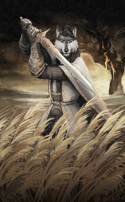 anthro armor field male melee_weapon plant ring solo sword tree warrior weapon wheat cu_sith_(artist) elden_ring fromsoftware canid canine canis mammal wolf absurd_res digital_drawing_(artwork) digital_media_(artwork) digital_painting_(artwork) hi_res painting_(artwork)