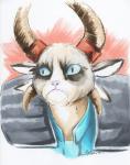 ambiguous_gender anthro anthrofied armor blue_sclera clothing horn pink_nose pupils slit_pupils solo coypowers guild_wars tardar_sauce charr felid mammal 2015 bust_portrait crossover hi_res marker_(artwork) meme portrait traditional_media_(artwork)