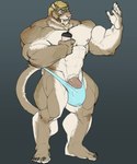 5_fingers 5_toes abs anthro arm_tattoo barazoku beard beverage biceps big_bulge big_muscles big_penis biped blonde_beard blonde_facial_hair blonde_hair blue_clothing blue_eyes blue_thong blue_underwear bodily_fluids bottle brown_body brown_fur bulge claws clothed clothed_anthro clothed_male clothing container countershade_arms countershade_fur countershade_hands countershade_legs countershade_torso countershading deltoids ear_piercing ear_stud eyebrows facial_hair fangs feet finger_claws fingers flexing flexing_bicep fur genital_fluids genitals gradient_background hair holding_beverage holding_bottle holding_container holding_object huge_bulge huge_muscles huge_penis humanoid_hands implied_transformation looking_at_self male male_anthro multicolored_body multicolored_fur muscular muscular_anthro muscular_male navel nipples open_mouth pecs penis penis_base piercing pink_nipples pink_nose pink_penis plantigrade precum precum_through_clothing precum_through_underwear pubes quads sabertooth_(anatomy) simple_background solo standing tan_body tan_countershading tan_fur tattoo teeth thick_penis thong thong_only three-quarter_view toe_claws toes topless topless_anthro topless_male trapezius triceps triforce_tattoo two_tone_body two_tone_fur underwear underwear_only vein veiny_penis wet wet_clothing wrist_tattoo oldshep robbie_(oldshep) cougar felid feline mammal prehistoric_species saber-toothed_tiger digital_drawing_(artwork) digital_media_(artwork) flat_colors full-length_portrait hi_res portrait