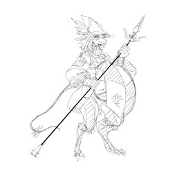 anthro belly clothing female hat headgear headwear melee_weapon overweight polearm simple_background solo spear weapon white_background grindaviking final_fantasy final_fantasy_ix square_enix freya_crescent burmecian mammal rodent 1:1 2019 hi_res monochrome