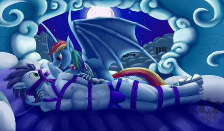 anthro armor bat_wings bdsm bedroom bondage bound cloth_gag clothing duo female gag inside male male/female membrane_(anatomy) membranous_wings muzzle_(object) muzzled plate rope unconvincing_armor wings quakehoof friendship_is_magic hasbro idw_publishing my_little_pony my_little_pony_(idw) rainbow_bite rainbow_dash_(mlp) soarin_(mlp) wonderbolts_(mlp) equid equine horse mammal pony vampire 2016 hi_res story story_in_description