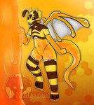 antennae_(anatomy) anthro casual_nudity claws featureless_crotch femboy floating flying food fur fuzzy glistening glistening_body honey_(food) honeycomb_background horn insect_wings looking_up male markings multicolored_body navel nude open_mouth orange_background orange_body simple_background solo spikes spikes_(anatomy) striped_body striped_fur striped_markings stripes synthetic tail translucent translucent_body wings hydratomic mythology honeydragon_drone_(hydratomic) dragon food_creature honeydragon_(hydratomic) hybrid mythological_creature mythological_scalie scalie absurd_res hi_res signature watermark