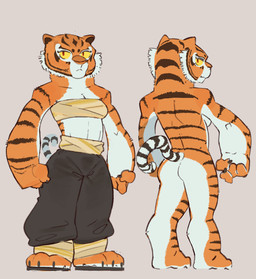 anthro athletic athletic_anthro athletic_female bandeau biped black_body black_bottomwear black_clothing black_fur black_pants bottomwear breasts claws clothed clothed_anthro clothed_female clothing feet feline_tail female finger_claws fingers fist front_view frown fur grey_background head_turned humanoid_feet humanoid_hands looking_at_viewer looking_back markings midriff multicolored_body multicolored_fur multiple_angles nude nude_anthro nude_female orange_body orange_fur pants plantigrade pose rear_view red_eyes shirtless_anthro shirtless_female side_boob simple_background solo standing striped_markings stripes toe_claws toes topwear white_body white_fur yellow_sclera yolabayola1 dreamworks kung_fu_panda master_tigress felid mammal pantherine tiger colored full-length_portrait hi_res portrait