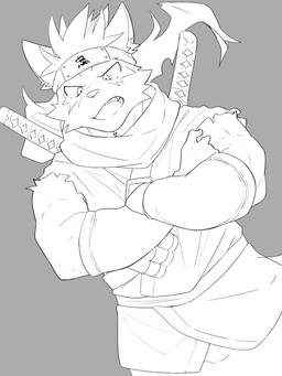 accessory anthro clothed clothing hair headband katana male melee_weapon ninja open_mouth scar solo sword warrior weapon sakehabera lifewonders tokyo_afterschool_summoners tadatomo_(tas) canid canine canis domestic_dog mammal 2025 3:4 hi_res sketch
