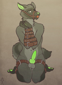 animal_genitalia animal_penis anthro arms_tied ball_gag balls barefoot bdsm biped bondage bound canine_genitalia canine_penis erection feet gag gagged genitals green_eyes green_nose green_pawpads green_penis halter harness harness_ball_gag harness_gag kneeling knot legs_tied looking_at_viewer male muzzle_(object) muzzled nude orange_ball_gag pawpads penis solo straps submissive submissive_anthro submissive_male glopossum farros canid canine canis mammal wolf 2013 digital_media_(artwork)
