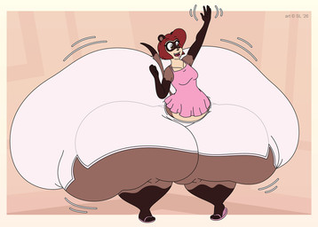 anthro belly big_butt bottomwear brown_body brown_eyes brown_fur butt clothing copyright_symbol facial_markings female footwear fur gesture hair head_markings huge_butt huge_thighs hyper hyper_butt hyper_thighs markings mask_(marking) multicolored_body multicolored_fur open_mouth red_hair sandals shirt shoes shorts slightly_chubby slightly_chubby_anthro slightly_chubby_female solo symbol tan_body tan_fur teeth thick_thighs topwear two_tone_body two_tone_fur waving waving_at_viewer wide_hips satsumalord kelly_(satsumalord) domestic_ferret mammal mustelid musteline true_musteline weasel 2026 digital_media_(artwork) hi_res