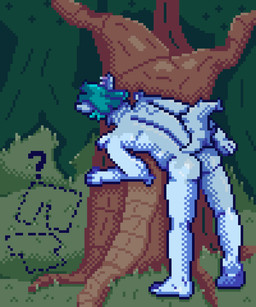 anthro beard blue_body blue_fur blue_hair butt ear_piercing embarrassed enhibitionism exhibitionism facial_hair forest fur hair hiding hiding_behind_object lost_clothes male nude outside piercing plant public raised_tail rear_view solo tail tree akadthefox remmus_cobalt_(character) canid canine canis mammal wolf 5:6 animated digital_media_(artwork) full-length_portrait hi_res pixel_(artwork) portrait