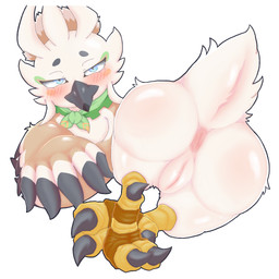 3_toes animal_genitalia anthro anus beak bedroom_eyes black_beak black_body black_eyebrows black_feathers blue_eyes blush blush_lines blush_stickers brown_body brown_feathers butt cheek_tuft crossgender eyebrows facial_markings facial_tuft feather_hair feather_hands feathers feet female female_anthro genitals glistening glistening_butt glistening_eyes green_kerchief green_neckerchief head_markings kerchief kerchief_only looking_at_viewer lying markings mostly_nude mostly_nude_anthro mostly_nude_female mouth_closed multicolored_body multicolored_feathers multicolored_kerchief multicolored_neckerchief narrowed_eyes neckerchief neckerchief_only neckwear non-mammal_vulva on_side orange_cheeks orange_kerchief orange_neckerchief pink_anus pseudo_hair rear_view scut_tail scuted_feet scuted_legs scutes seductive short_tail simple_background solo tail talons thick_thighs toes tuft two_tone_kerchief two_tone_neckerchief vulva white_background white_body white_feathers white_tail wide_hips young young_anthro young_female suzuki_(2023) nintendo the_legend_of_zelda tulin_(tloz) avian rito 1:1 2024 digital_media_(artwork) hi_res male_(lore)