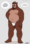 anthro asian_clothing barefoot belly brown_body brown_fur bulge clothed clothing east_asian_clothing facial_hair feet fundoshi fur japanese_clothing male nipples overweight overweight_male simple_background solo speech_bubble standing stubble text underwear underwear_only fiercedeitylynx marlon_(fiercedeitylynx) bear mammal 2023 absurd_res english_text hi_res