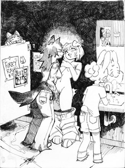 anthro asphyxiation bathroom bodily_fluids bottomwear bottomwear_around_legs bottomwear_down choking clothed clothing clothing_around_legs drooling duo_focus female female/female fingering group hair looking_pleasured pants pants_around_legs pants_down partially_clothed public public_restroom public_sex saliva sex sink vaginal vaginal_fingering washing_hands scarciti domestic_cat felid feline felis lagomorph leporid mammal rabbit hi_res monochrome