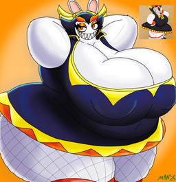 anthro big_breasts black_clothing black_dress boots breasts cleavage clothed clothing creepy_smile dress female female_anthro fishnet_clothing fishnet_legwear footwear fur huge_breasts huge_thighs hyper hyper_breasts legwear light looking_at_viewer narrowed_eyes nipple_outline noseless obese obese_female one_eye_closed orange_eyes overweight overweight_female raised_arms sharp_teeth shoes smile smiling_at_viewer solo standing teeth thick_thighs white_body white_fur wink winking_at_viewer m4n mario_bros mario_plus_rabbids_sparks_of_hope nintendo raving_rabbids rayman_(series) ubisoft kanya_(mario_plus_rabbids) lagomorph mammal rabbid 2025 absurd_res colored crossover digital_drawing_(artwork) digital_media_(artwork) hi_res lighting redraw remake shaded