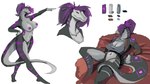 anthro bedroom_eyes female hair narrowed_eyes nipples pose purple_eyes purple_hair purple_nipples relaxing seductive sitting smile solo tattoo arro_art aphra_scarlett_hellsing black_mamba elapid_(snake) humanoid mamba reptile scalie snake 16:9 4k absurd_res hi_res model_sheet widescreen